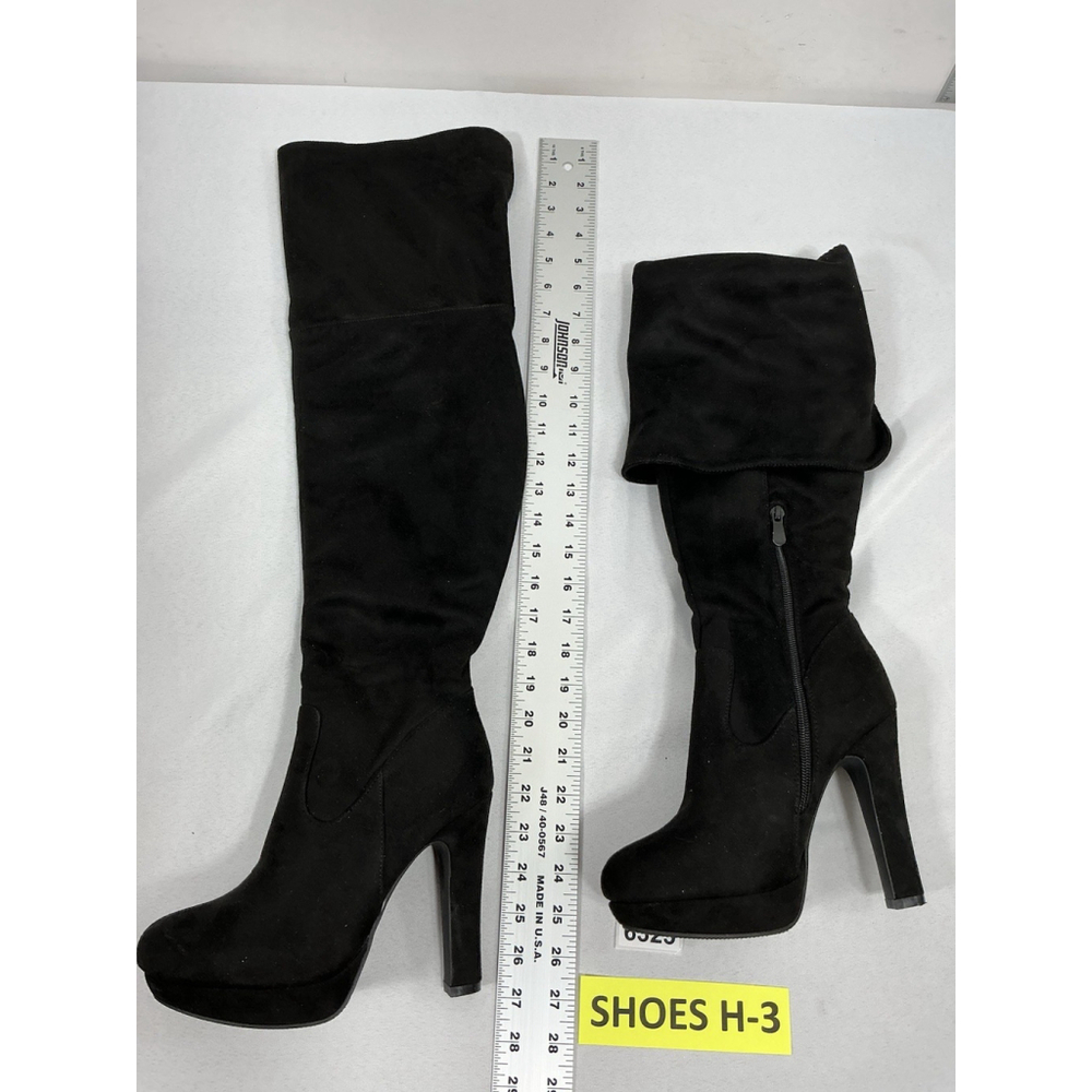 Womans Dream Pairs Platform Otk Boots 8 Black Cuff Heel 1/4 Zip Round Toe NWOT